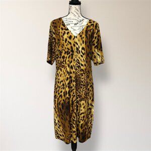 Tommy Bahama L Leopard Animal Print V-Neck Stretch Midi Dress Soft Resort Travel